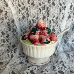Vintage Bowl Of Strawberries Sugar Jam/Jar